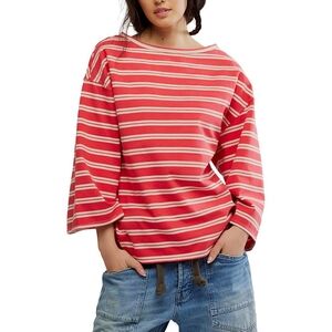 NWT Free People Cest La Vie T-Shirt, Red Combo, Size Medium